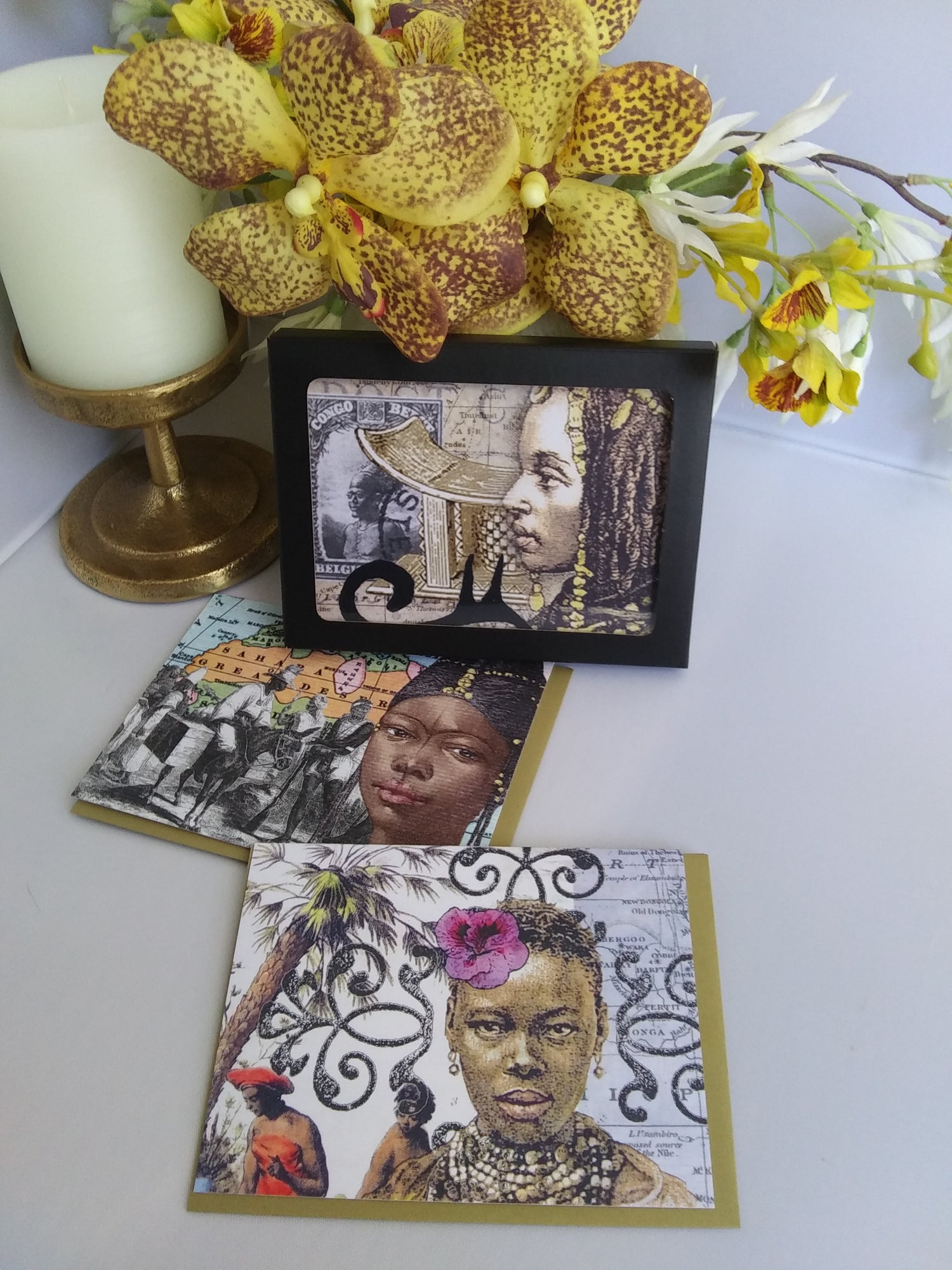 Three-notecard set featuring vintage images of African women from the 1800s.
